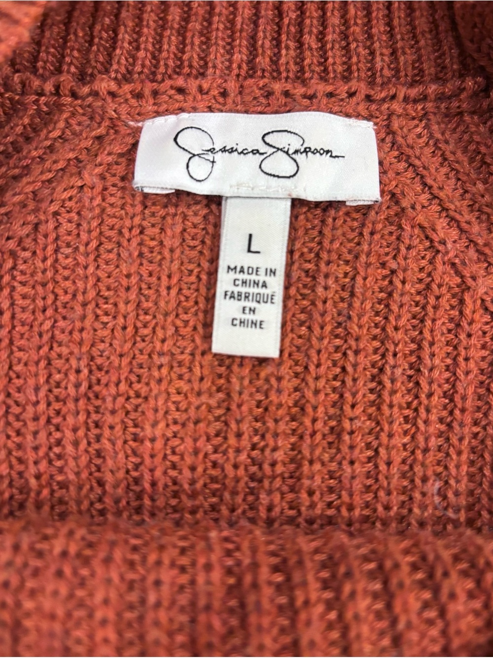 Jessica Simpson Ribbed Crewneck Sweater In Rust Size L - Picture 3 of 3